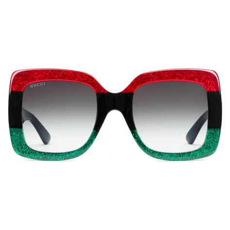 gucci black green and red square frame sunglasses|gucci 56mm exaggerated aviator sunglasses.